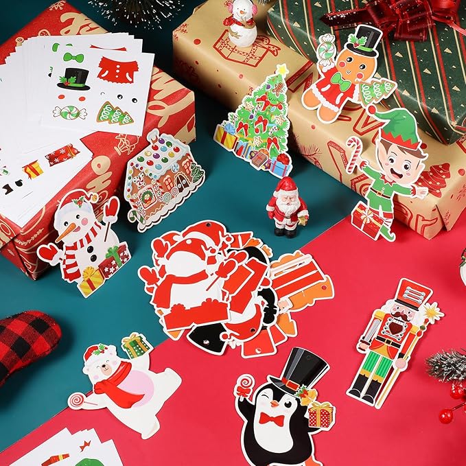 Dianelhall 50 Pcs Christmas Crafts Kits for Kids Christmas Arts and Crafts DIY Christmas Ornament Kit with Christmas Craft Stickers Make Your Own Christmas Craft Projects for Holiday Xmas Party Favors