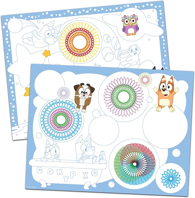 Spirograph Cyclex Set Bluey – Drawing Kit, Arts and Crafts, Bluey Toys, Art Supplies, Stickers for Kids, Bluey Stickers, Spiral Art, Markers, Stickers, Design Sheet Included, Ages 5+