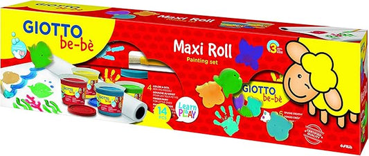 Maxi Roll, Finger Paint Set, Box of 14 Pieces, 4 Assorted Colours, Brushes, Rollers, Painting Set, Super-Washable, Ideal for Children
