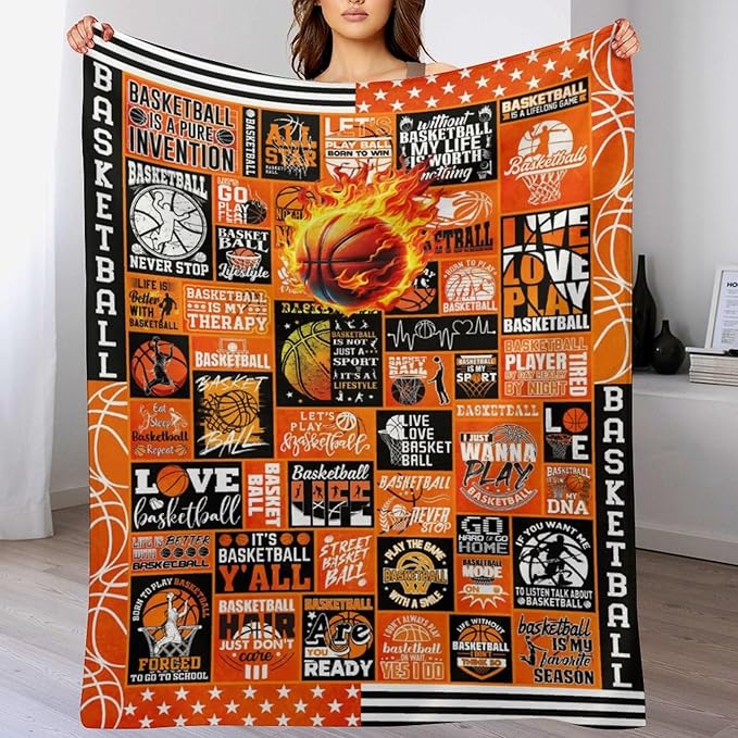 Basketball Throw Blanket - Soft Flannel Sports Basketball Blankets for Teens Adults Women Men Basketball Lovers - Warm Basketball Throw Blankets for All Season Lap, Chair, Sofa - 70"x50"