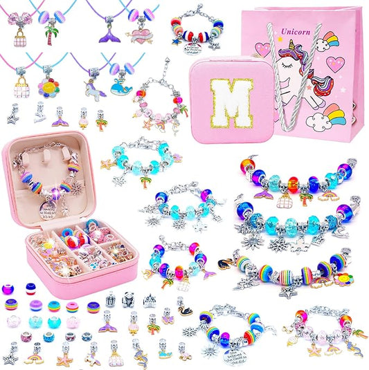 SUREHOME Charm Bracelet Making Kit Unicorn Girls Toys Age 6-8 Kids Jewelry Making Kit with Box Art Crafts for Girls 8-12 Personalized Birthday Gifts for 5-7 8 9 10 11 Year Old Girls Christmas Stuff -M
