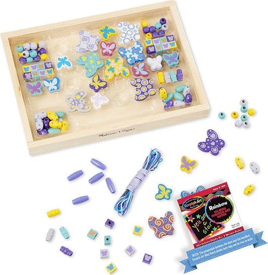 Melissa & Doug Wooden 'Butterfly Friends' Bead Accessory Creation Set + Free Scratch Art Mini-Pad Bundle [41799]