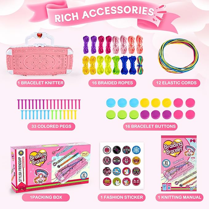 TQRAZ Friendship Bracelet Making Kit, DIY Arts and Crafts Toys for Girls, Jewelry String Maker Kit, Birthday Gifts Ideas for Girls 6 7 8 9 10 11 12+ Years Old(Pink)