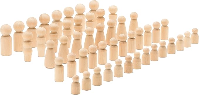 Woodpeckers Wood Peg Doll Set, 50 Piece Wood Peg Family (Toy Peg People: Dad, Mom, Angel, Child, Baby) Unfinished for Crafts & Play