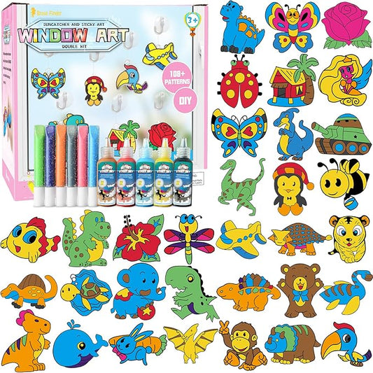 CAPKIT 36Pcs Suncatcher Kits for Kids, Window Art Kids Crafts, 11 Paints for Creative DIY, Arts and Crafts Gift for Kids Children 4-8
