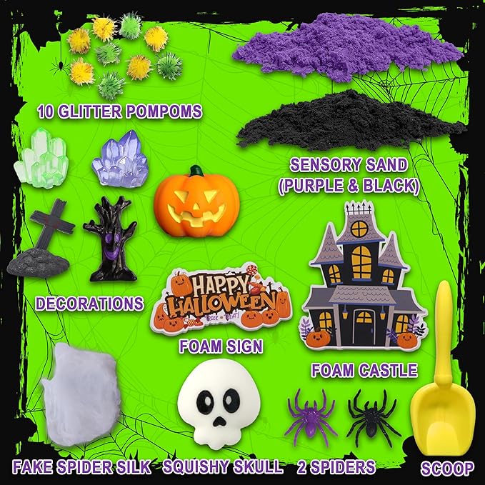 Halloween Sensory Bin,Halloween Sensory Toys with Play Sand for Toddlers Boys and Girls,Halloween Kids Toys Gift Sand Toys,Halloween Arts & Crafts Kit for Kids Age 3 4 5 6 7 8