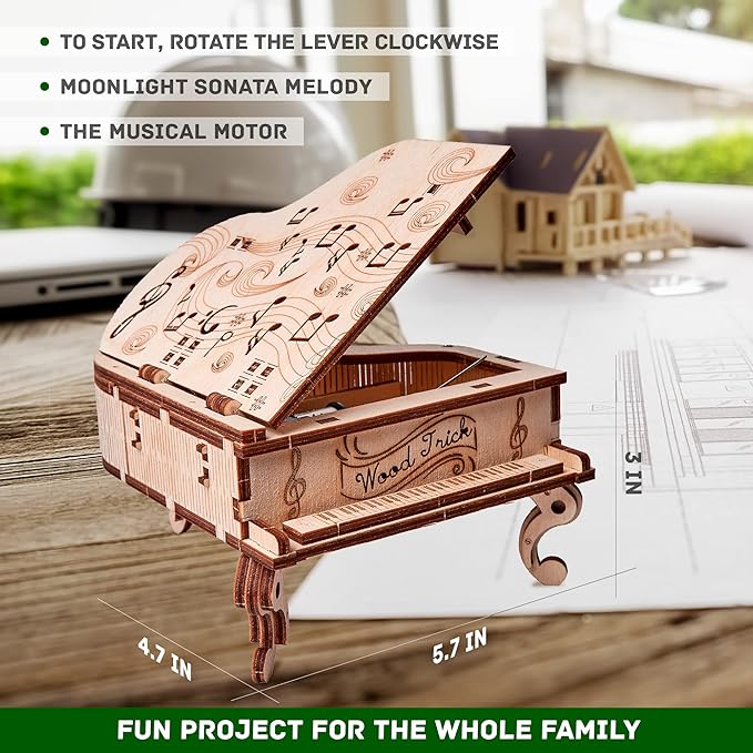 Wood Trick Toy Piano Music Box Moonlight Sonata, Wooden Musical Piano Toy Mini - 3D Wooden Puzzle, Assembly Toys, Brain Teaser for Adults and Kids