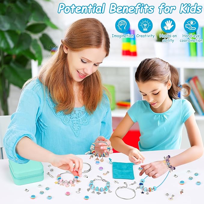 Charm Bracelet Making Kit for Girls, Kids Charm Bracelet Making Kit with Jewelry Gift Box for Girls Sister, Necklace Arts Crafts Teen Girl Personalized Gifts for Birthday Holiday Valentines