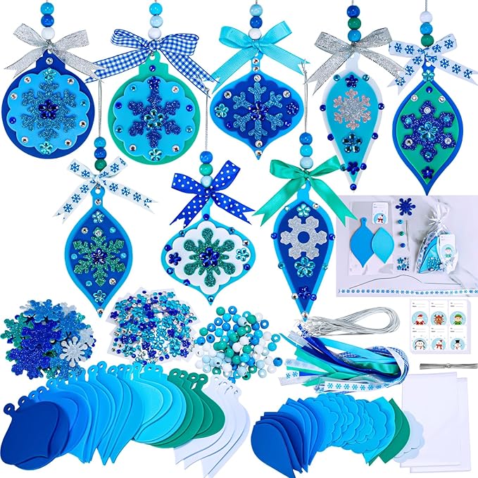 Winlyn 24 Sets Christmas Craft Kits Winter Crafts DIY Snowflake Baubles Ornaments Decorations Snowflake Foam Stickers Christmas Arts and Crafts for Kids Holiday Classroom Art Activities Party Favors