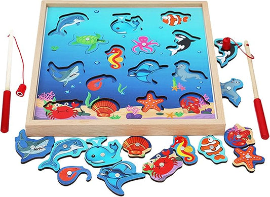 TOWO Wooden Fishing Game-Magnetic Fishing Puzzles with Numbers Jigsaw Puzzle- Sea Creatures Kids Fishing Game Educational Toys for 3 Years Old Math Toy Montessori Materials
