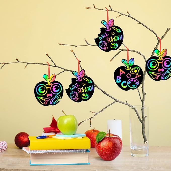 WATINC 60pcs Back to School Scratch Art for Kids, Paper Scratch Off Cards Craft Kit, Fruit Magic Color Art Party Favors, School Classroom Appreciation Activity DIY Project Drawing Paper