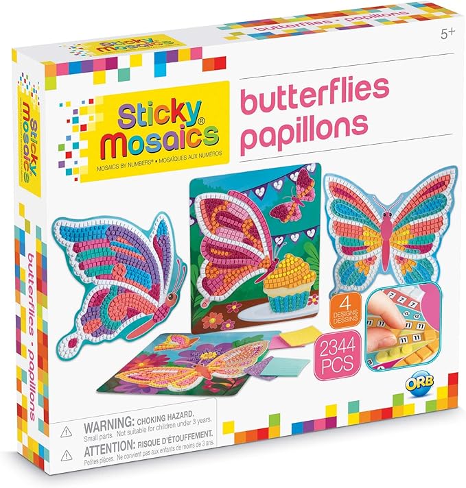 The Orb Factory Sticky Mosaics Butterflies Arts & Crafts, Yellow/Blue/Pink/Purple/Pink, 12" x 2" x 10.75"