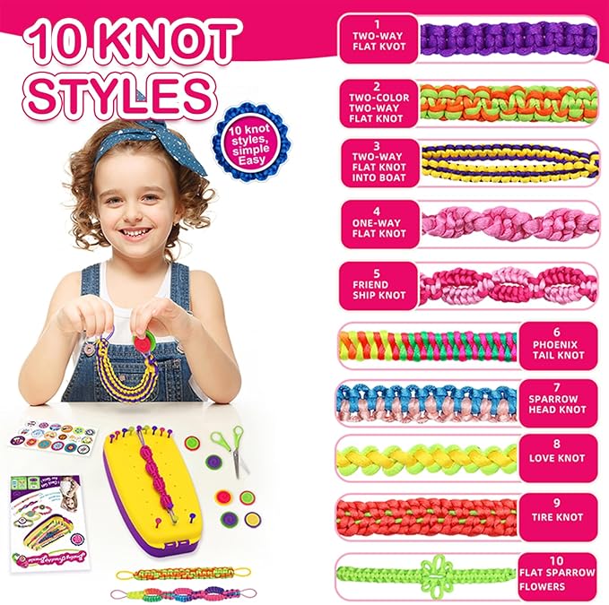 Zhuzhiloono Arts and Crafts for Kids Age 7-14 Friendship Bracelet Making Kit for Girls - Best Birthday Gifts Ideas for Girl 7 8 9 10 11 12 13 14 Year Old - Popular Bracelets String Maker Toys Set
