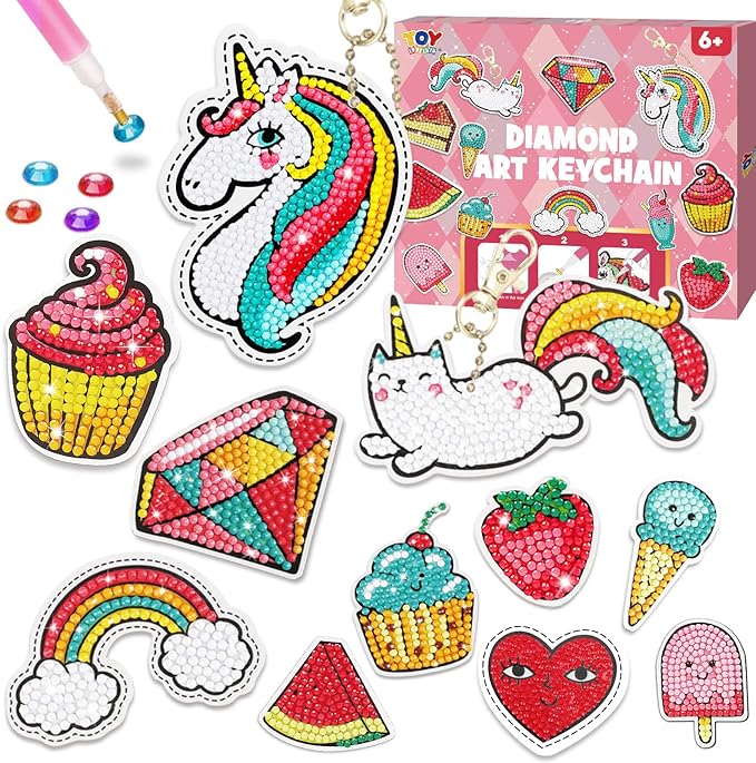 TOY Life Diamond Art Kits Kids with Keychains Painting Diamond Kits for Kids Gem Art Diamond Kids Painting, Art and Crafts for Girls Age 8-12 Art Kits Unicorn Painting Kit
