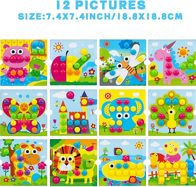 Button Art Toys for Toddlers, Crafts for Toddler Toys Age 3-5, Early Learning Educational Toys, Color Matching Puzzle, Fine Motor Skills Game, Preschool Learning Toys for Boys & Girls 3+