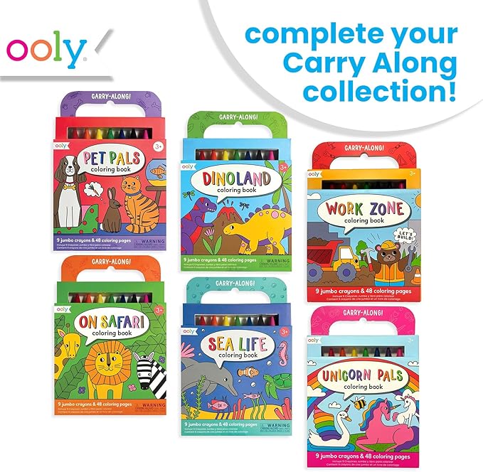 Ooly Travel Art Kit with 9 Jumbo Crayons & 48 Themed Coloring Pages & Case for Easy Traveling Art Creation, Perfect Airplane Travel Set to Entertain Kids - Dinoland