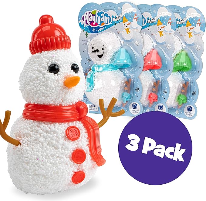 Educational Insights Playfoam Build-a-Snowman Toy, Set of 3, Fidget Sensory Toy, Boys & Girls Ages 3+