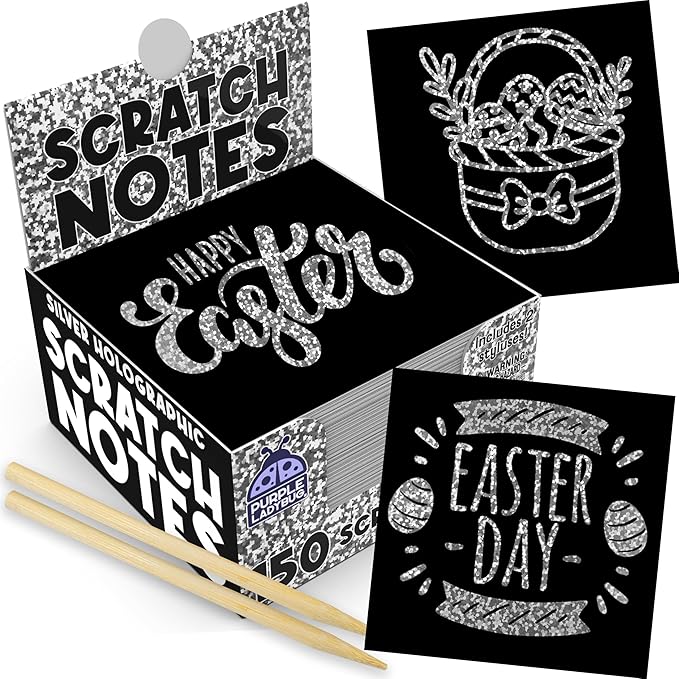 PURPLE LADYBUG Silver Holographic Scratch Art Mini Notes - Scratch Art Notes for Kids, Kids Games, Craft for Kids Summer Activities, Airplane Activities for Kids Ages 4-8, Camping Games for Kids