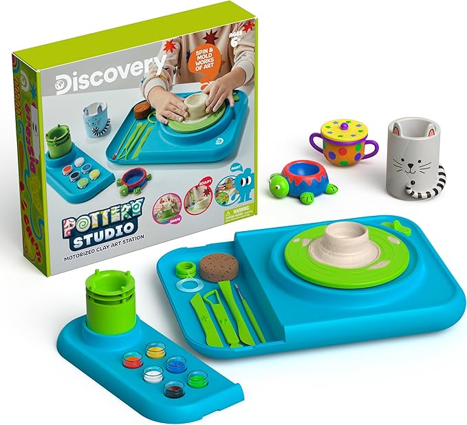 Discovery™ Pottery Studio Motorized Clay Art Station – Complete Set with Pottery Wheel, 3 Molds, Tools, Paints, & Air-Dry Clay for Kids| Arts and Crafts Toy for Boys Girls| Art Supplies Activity Kit