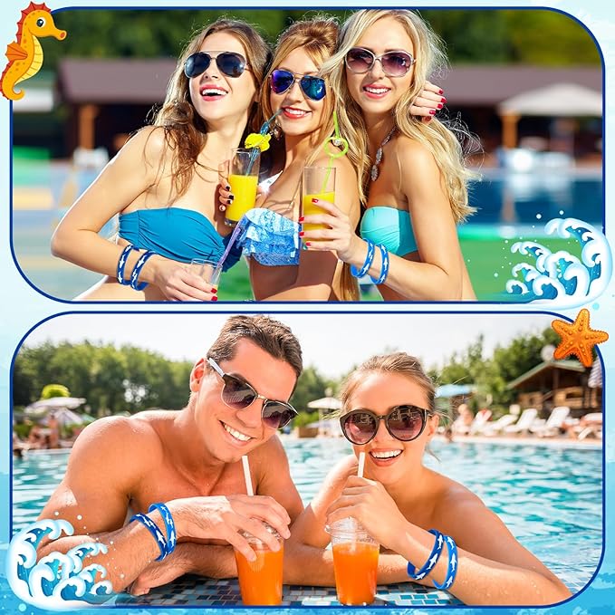 meekoo 48 Pcs Shark Party Favors Rubber Wristbands Bracelet, Under The Sea, Shark Birthday Party Favors Supplies Gift Decorations (Vivid)