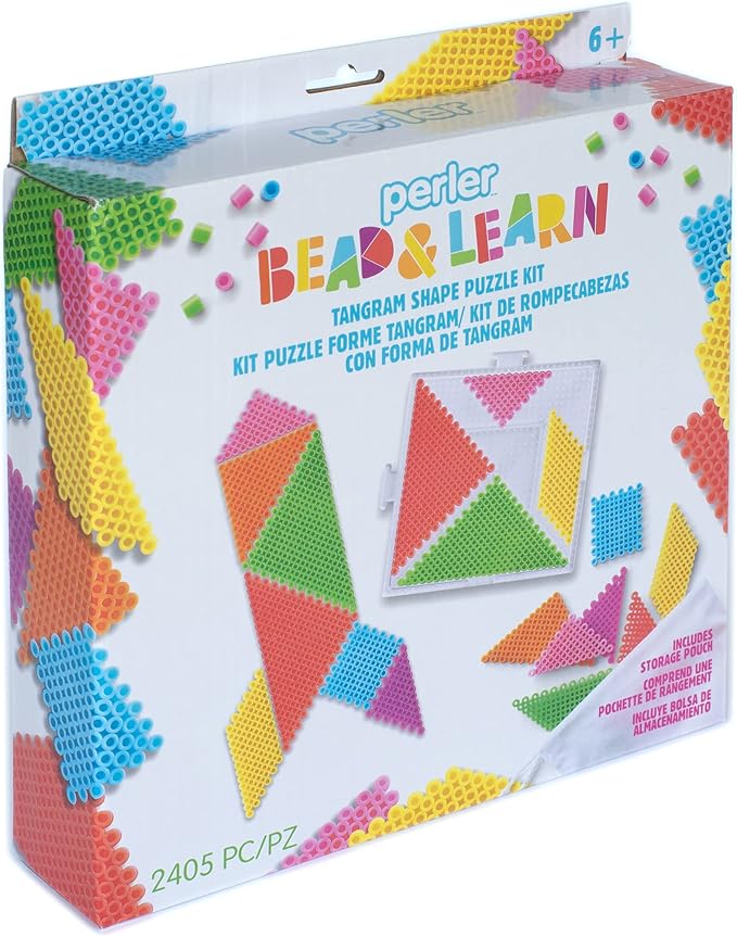 Perler Tangram Shape Puzzle Educational Fuse Bead Craft Kit for Kids, Multicolor 2404 Piece