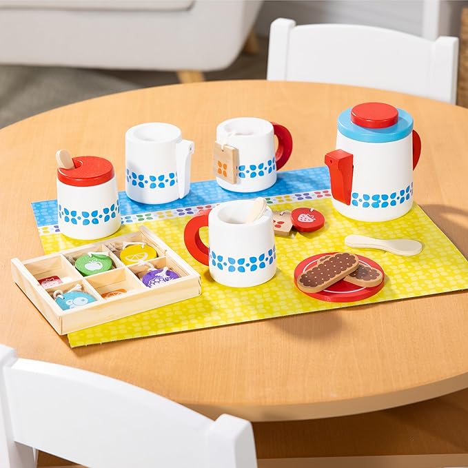 Melissa & Doug 20-Piece Steep and Serve Wooden Tea Set - Play Food and Kitchen Accessories Play Tea Set, Pretend Toy For Kids Ages 3+