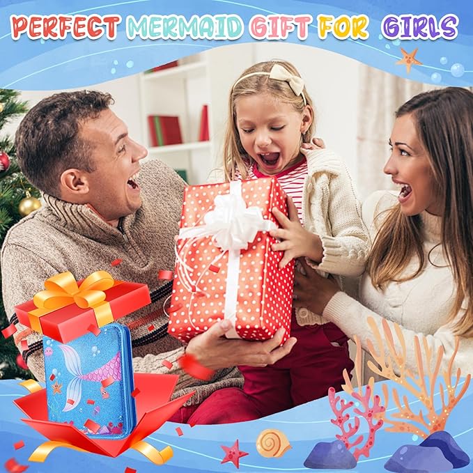 JAMIEWIN Markers Set with Glitter Mermaid Pencil Case, 59 Pcs Art and Craft Supplies Kit for Kids, Mermaid Gifts for Girls 4-9 Year Old for Christmas Birthday