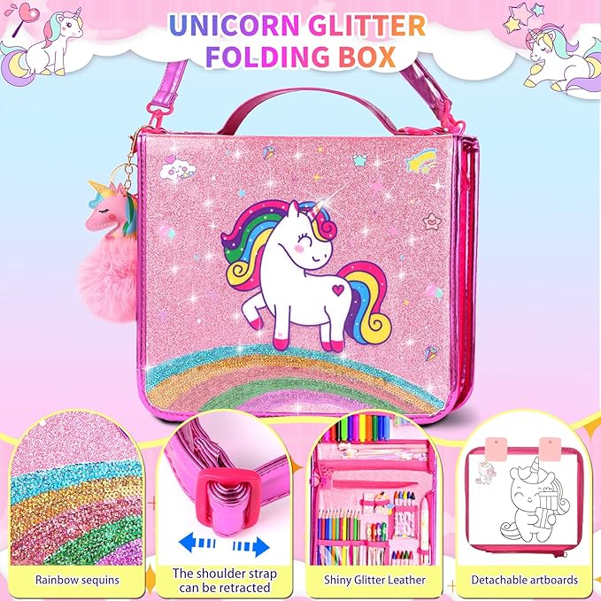 70Pcs Fruit Scented Markers Kit - Kawaii Stationery Set with Unicorn Pencil Case, Art Coloring Drawing Kit for Kid Include Marker, Pencil, Crayon, Pen, Eraser, Sticker, Unicorn Xmas Gift for Girl 4-12