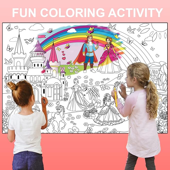 ALEX Art, Giant Coloring Poster - Princess Huge Posters to Color - Large Coloring Poster for Wall - Coloring Posters for Kids - Giant Coloring Pages - Jumbo Coloring Poster, Big 38.5" x 26"
