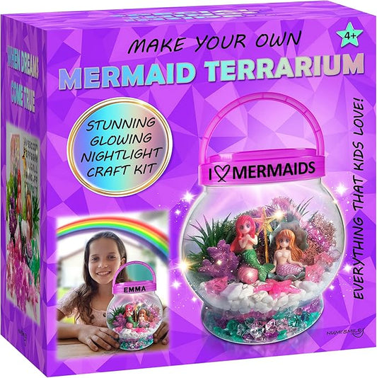 Make Your Own Light-Up Mermaid Terrarium Kit for Kids, Mermaid Gifts for Girls Ages 4 5 6 7 8 9 10 Years and up, DIY Mini Garden Nightlight Project, Arts and Crafts for Kids, Mermaid Toys for Girls