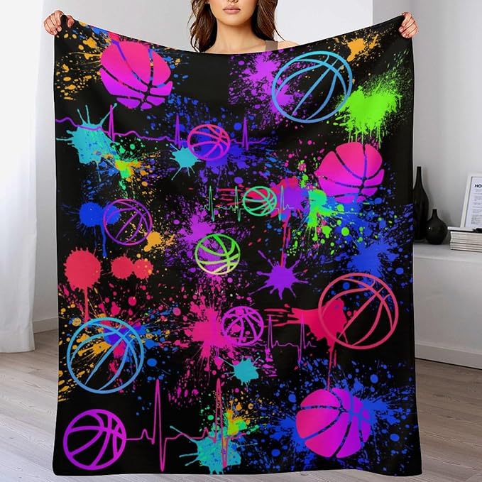 Basketball Throw Blanket - Soft Flannel Sports Basketball Blankets for Girls Boys Kids Basketball Lovers - Warm Basketball Throw Blankets for All Season Lap, Chair, Sofa - 50"x40"