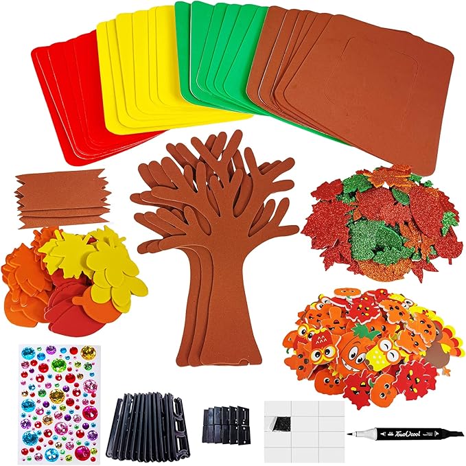 Winlyn 12 Sets Fall Craft Kits Fall Thanksgiving Picture Frame Decorations Art Sets Tree of Thanks Turkey Owl Smile Face Pumpkin Autumn Leaf Foam Stickers Arts and Crafts for Kids Party Activities