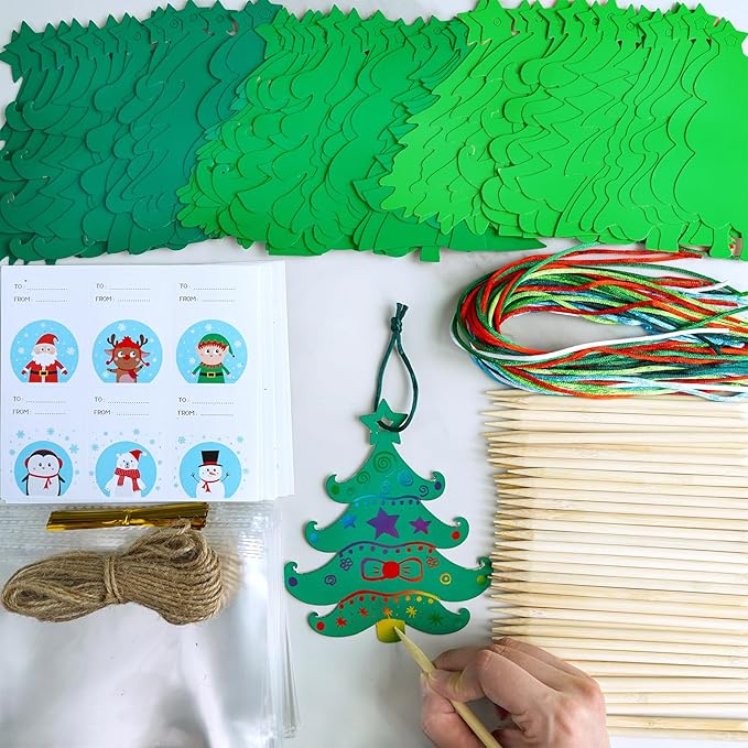 Winlyn 54 Sets 9 Styles Magic Color Scratch Green Christmas Tree Ornaments Christmas Rainbow Scratch Art Decorations Christmas Craft Kits for Kids Classroom Activities Winter Season Party Favors