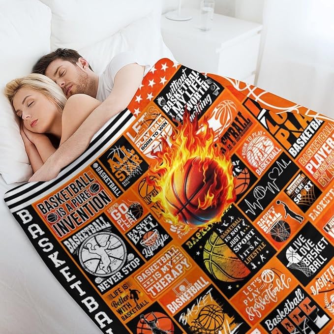 Basketball Throw Blanket - Soft Flannel Sports Basketball Blankets for Teens Adults Women Men Basketball Lovers - Warm Basketball Throw Blankets for All Season Lap, Chair, Sofa - 70"x50"