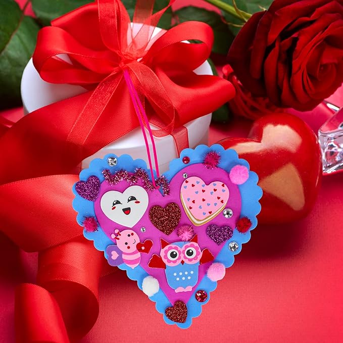 Winlyn 24 Sets Valentine's Day Heart Ornaments Decorations DIY Heart Ornaments Valentine Craft Kits Assorted Foam Heart Shape Stickers Googly Eyes for Kids Classroom Activity Gift Exchange Art Project