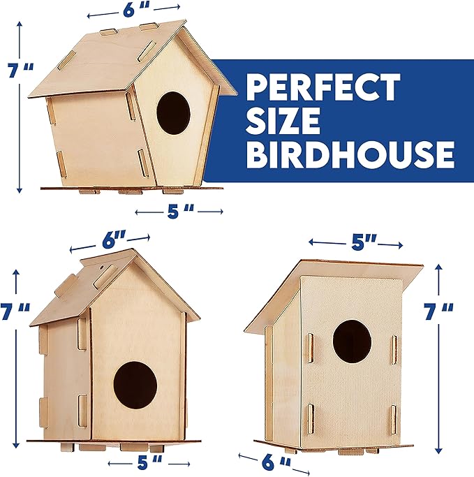 9 DIY Bird House Kits For Children to Build - Wood Birdhouse Kits For Kids to Paint - Unfinished Wood Bird Houses to Paint for Kids - Wood Craft Project Kits - Summer Crafts for Girls & Boys