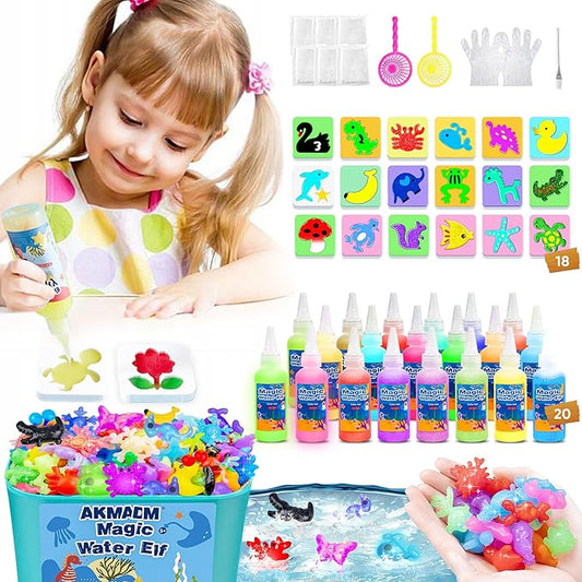 Magic Water Elf Toy Kit, Water Fairy Water Gel Kit, Aqua Animal Toy, Creative Magic Water Toy Creation kit, 60ml Capacity Water Elf Set with 18 Shape Molds, Children's DIY Marine Life (20 Colors)