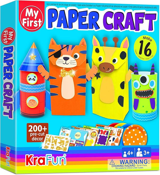 KRAFUN My First Safari Animal Paper Craft Kit, 18 DIY Arts and Crafts Zoo Animal, Organized Craft Activities Supplies Box Assembling Creative Toys for Toddlers, Boys, Girls 3-8 Years Old