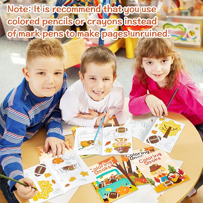 Dvbonike 24Pcs Fall Football Coloring Books Thanksgiving DIY Color-in Pages Maple Leaves Pumpkin Turkey Drawing Booklet Party Favors Gifts Home Classroom Art Activity Supplies for Kids Toddlers