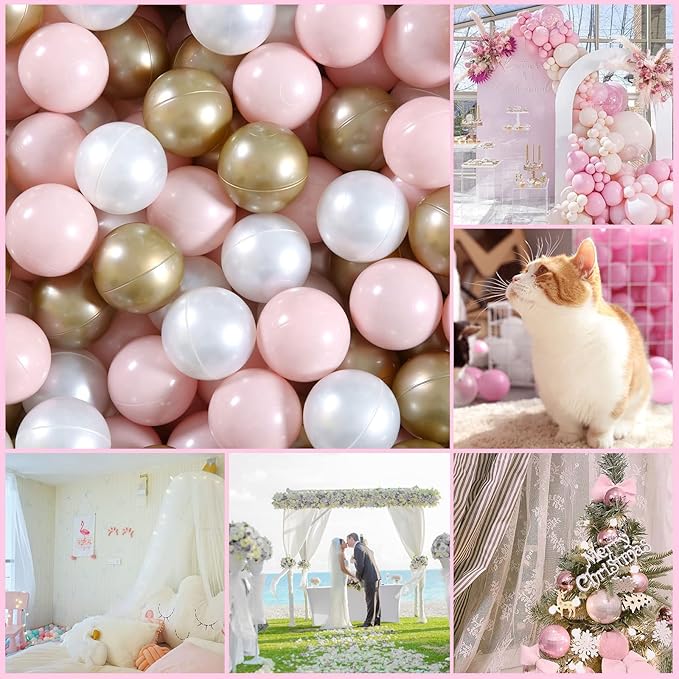 GOGOSO Plastic Balls for Baby Boys Play Pit Balls, Kid Ball Play Pit Play Yard, Baby Fance, Playpen, Playtent with Pearl Pink Brown WhiteColors,2.36inches, 100pcs