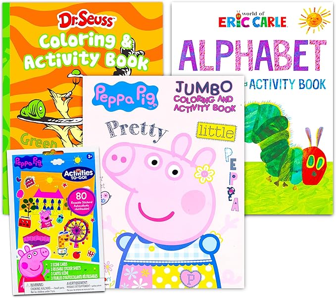 Peppa Pig Coloring Book Super Set for Kids Toddlers Bundle - 3 Pack Activity Books Featuring Dr Seuss Shop, Eric Carle, Peppa Pig (Nick Party Supplies)