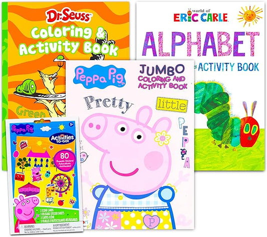 Peppa Pig Coloring Book Super Set for Kids Toddlers Bundle - 3 Pack Activity Books Featuring Dr Seuss Shop, Eric Carle, Peppa Pig (Nick Party Supplies)