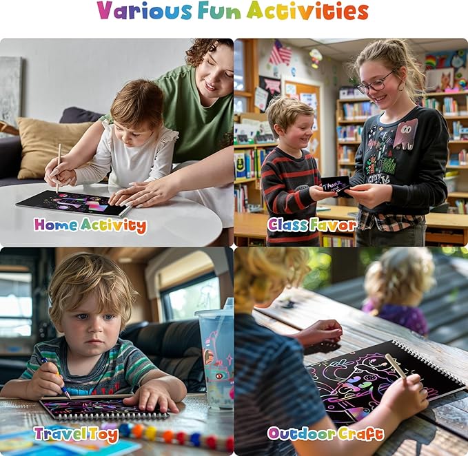 Scratch Art for Kids Rainbow Scratch Paper, Christmas Gifts for Children 130 Sheets Children's Paper Art Sets, Kids Crafts Art and DIY Paint by Scratch,Children's Christmas Sock Filling Gift