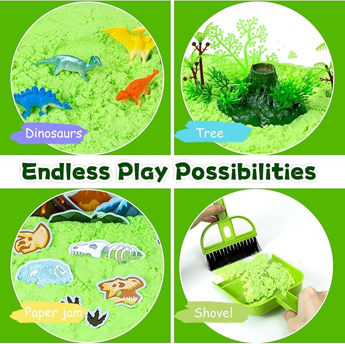 Hymaz Dinosaurs Sensory Bin , 47 pcs Dinosaurs Park Set Sensory Bins for Kids 2-4 5-7, Kids Play Sand for Sandbox Toys, Sandbox with lid, Kid Sensory Sand kit Birthday Gift for Toddler Age 3-8