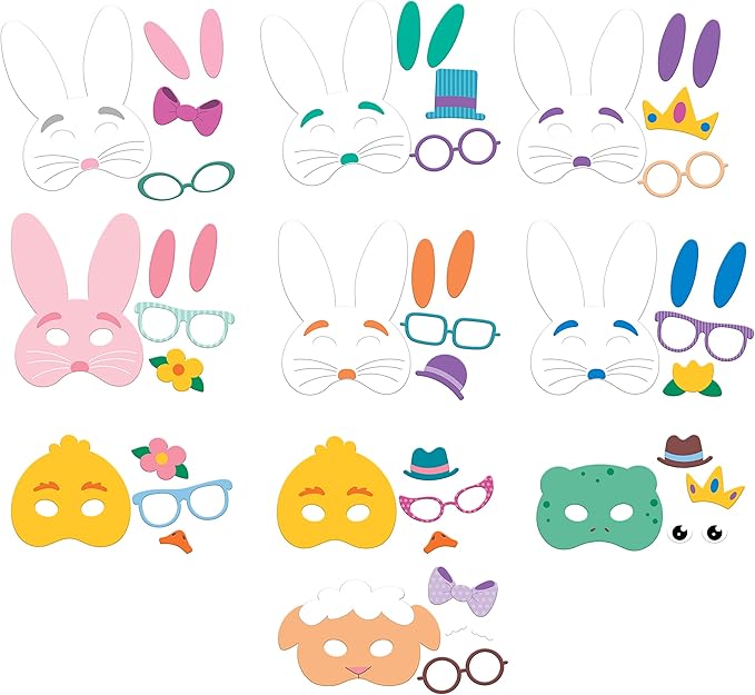 JOYIN 10 Pcs DIY Easter Bunny Mask Craft Kit Easter Crafts and Activities for Pretend Play, Decorate and Wear, Dress-Up Party Accessory, Animal Mask Assortment Easter Eggs Hunt and Theme Party
