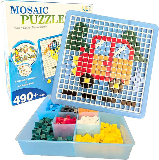 KIEZ 490 Pieces Mosaic Puzzle, Pixel Art Challenge with 24 Designs (Animals, Vehicles, Fruits, Architectures), DIY Art STEM Toys for Kids 3+ Years Old