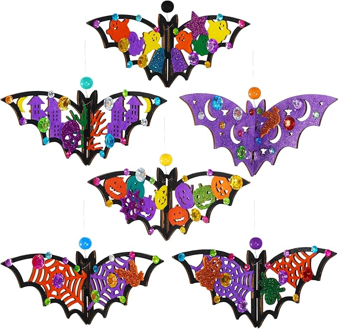 Winlyn 24 Sets Halloween Crafts Bat Crafts DIY Halloween 3D Bat Craft Kits Unfinished Paintable Wood Bat Halloween Crafts for Kids Classroom Activities Art Project Halloween Decorations Party Favors