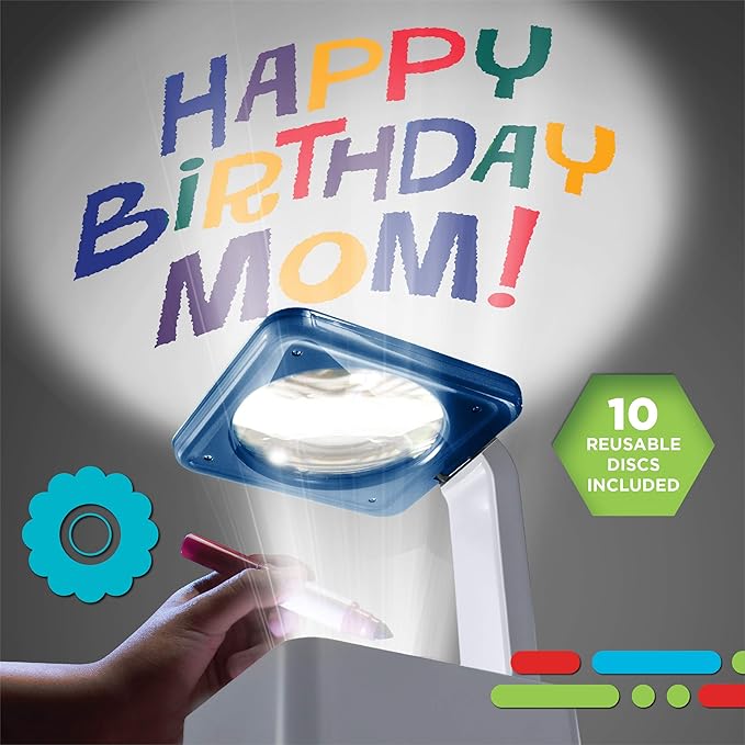 Discovery Kids Art Projector with Six Dry Erase Markers and 10 Reusable Drawing Discs, Draw on Reusable Transparent Sheets, Magnify and Project Art onto Ceilings, Walls, and More