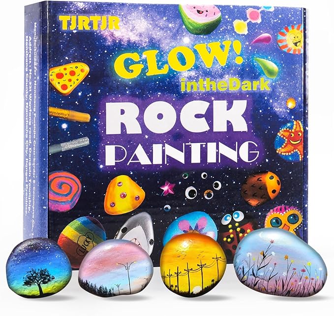 TJRTJR Rock Painting Kit-Glow in The Dark Rocks Kit-Pet Rocks for Kids-Arts and Crafts for Kids-Crafts Painting Kit-Birthday Gift for Kids Ages 6-9-Rock Painting kit for Adults-Rock for Painting