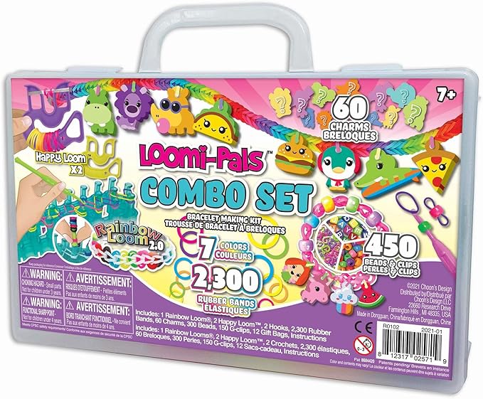 Rainbow Loom® Loomi-Pals™ Combo Set, Features 60 Cute Assorted LP Charms, The New RL2.0, Happy Looms, Hooks, Alpha & Pony Beads, 2300 Colorful Bands All in a Carrying Case forBoys and Girls 7+